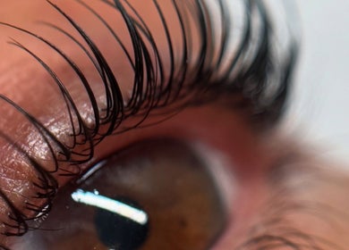 Close-up of enhanced eyelashes by Jessica - Eyelash Specialist in Shefford, England, GB.