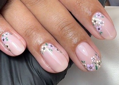 Elegant floral nail art design at CE BEAUTY STUDIO, Southampton, England, GB.