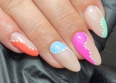 Colorful nail art design at CE BEAUTY STUDIO in Southampton, England, GB.