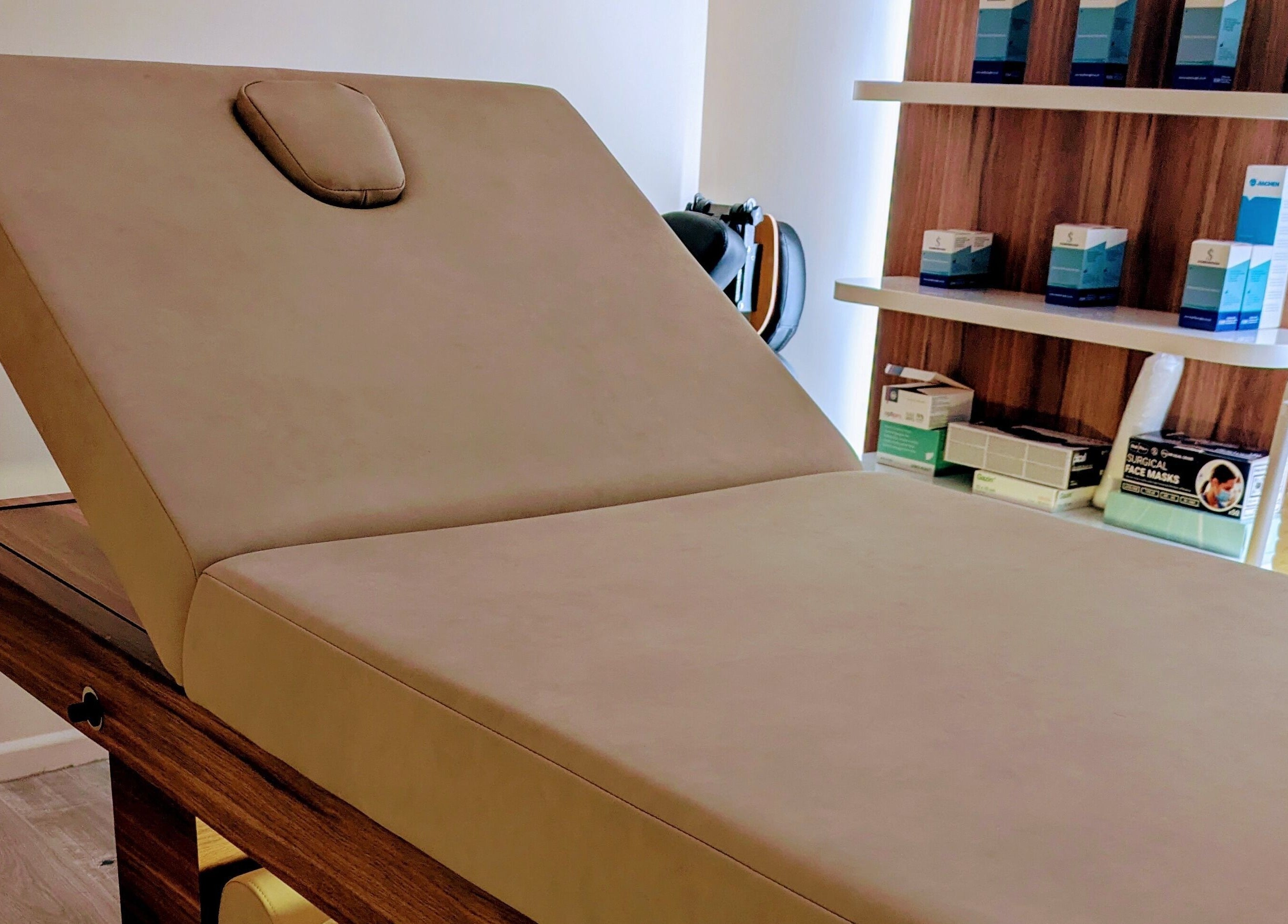 Massage room with bed at Holistic Therapies by Camille, Cardiff, Wales, GB.
