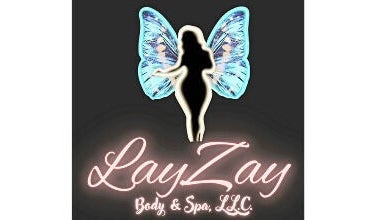 Lay Zay Body and Spa logo with silhouette and butterfly wings in Garland, Texas, US.