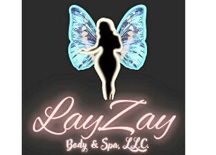 Lay Zay Body and Spa logo with silhouette and butterfly wings in Garland, Texas, US.
