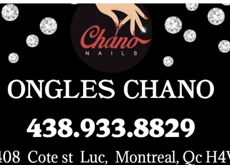 Logo of Ongles Chano surrounded by sparkling diamonds, located in Montréal, Québec, CA.