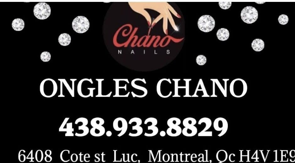 Logo of Ongles Chano surrounded by sparkling diamonds, located in Montréal, Québec, CA.