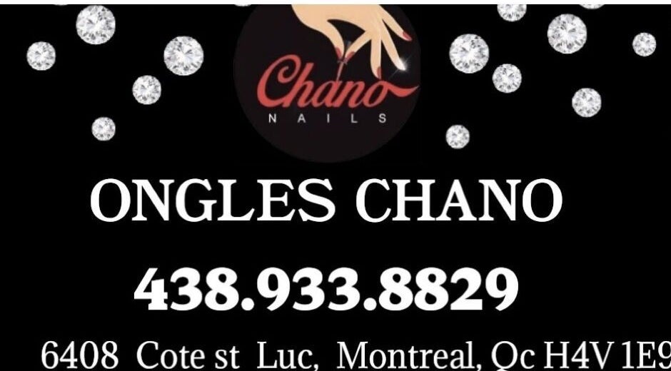Logo of Ongles Chano surrounded by sparkling diamonds, located in Montréal, Québec, CA.