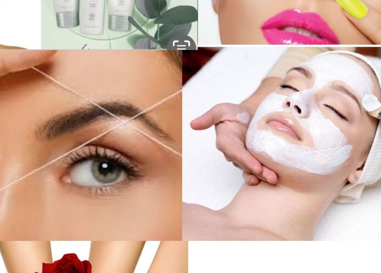 Diverse beauty treatments at Ongles Chano, Montréal, Québec, CA, showcasing skincare and makeup services.