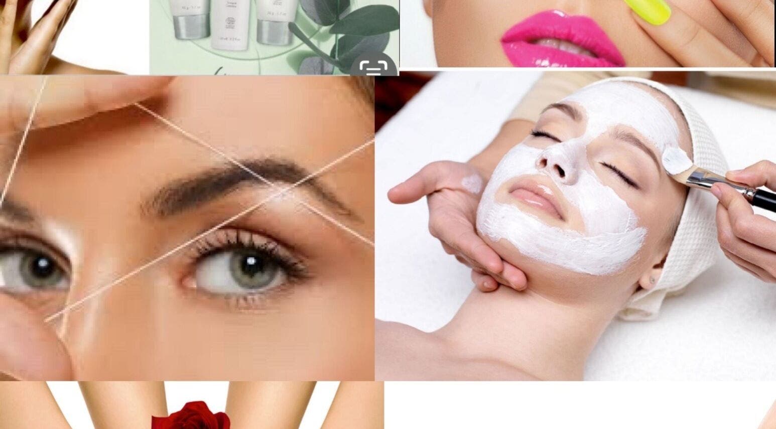 Diverse beauty treatments at Ongles Chano, Montréal, Québec, CA, showcasing skincare and makeup services.