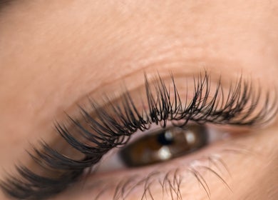 Close-up of eyelashes styled at Suburban Glow Wilmslow Lashes and Brows in Wilmslow, England, GB.