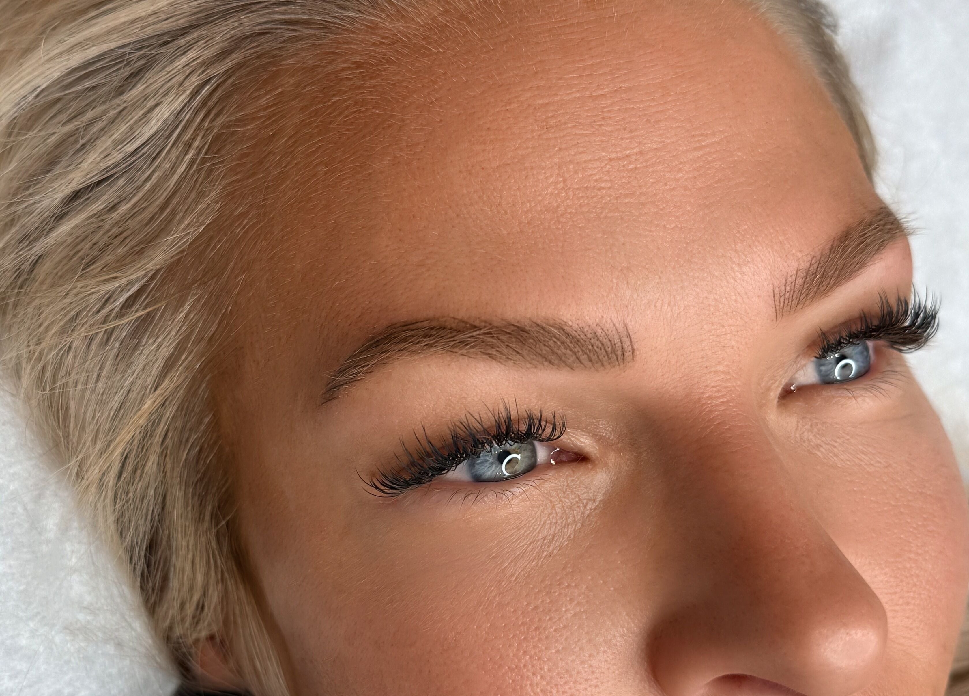 Close-up of enhanced brows and lashes at Suburban Glow, Wilmslow, England, GB.