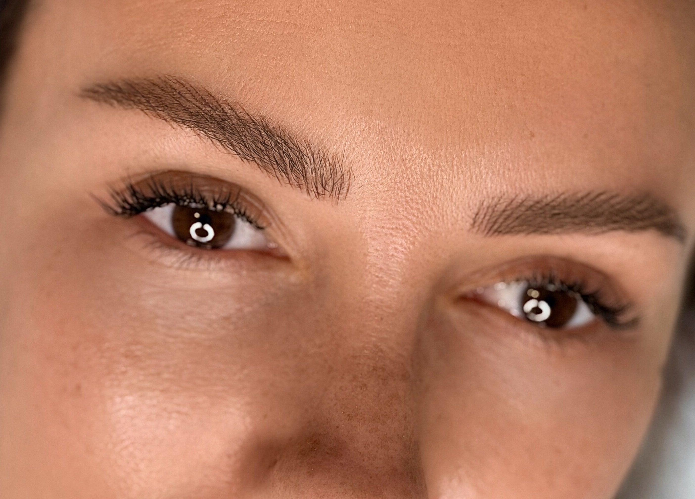 Close-up of expertly shaped eyebrows at Suburban Glow, Wilmslow, England, GB.