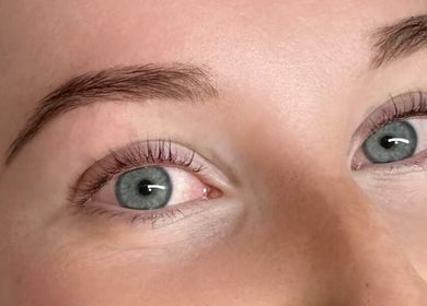 Close-up of expertly shaped brows and lashes at FIT Beauty Brisbane, Brisbane City, Queensland, AU.