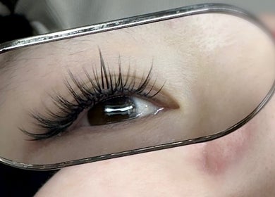 Close-up of styled lashes reflected in a mirror at FIT Beauty Brisbane, Brisbane City, Queensland, AU.