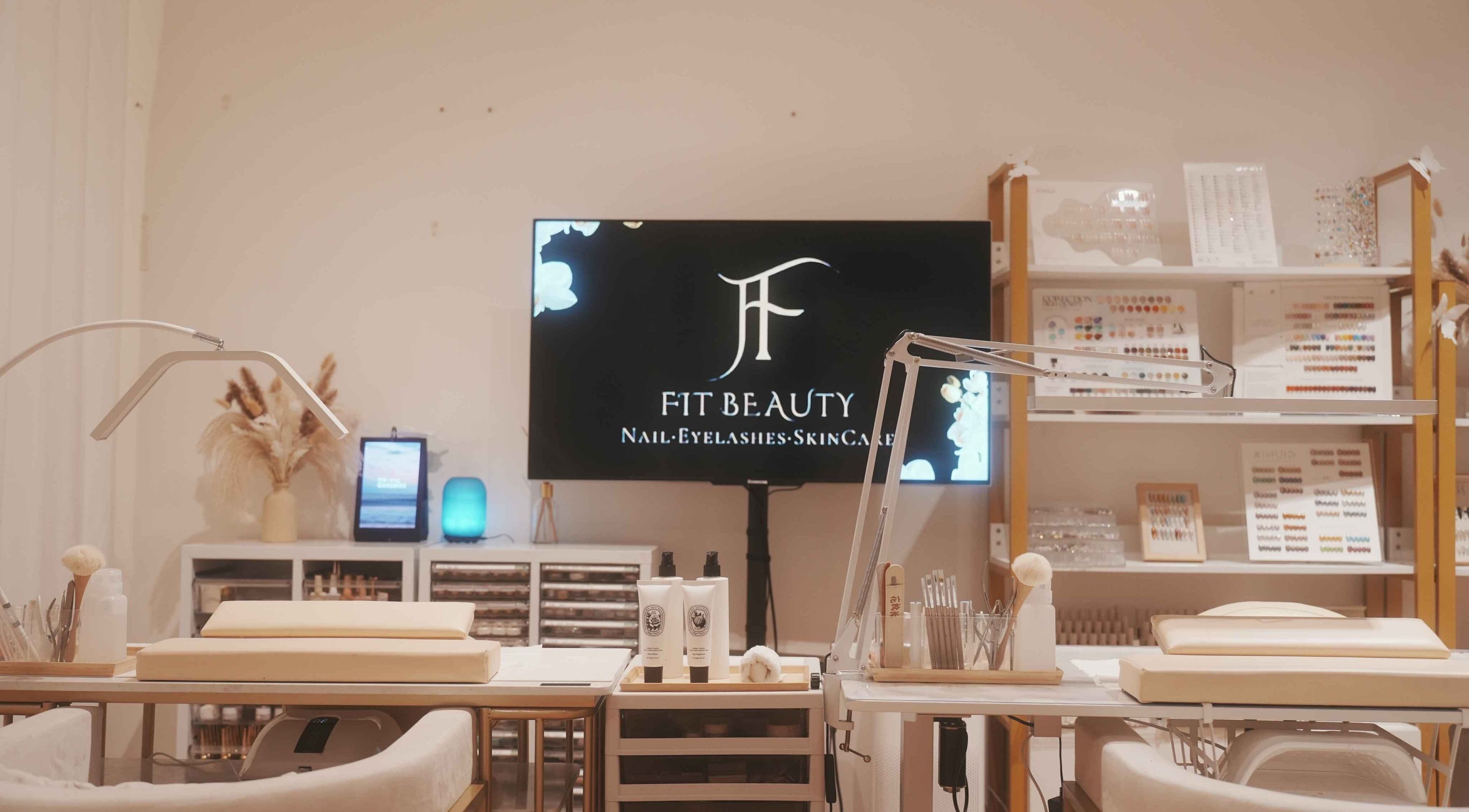 Elegant lounging area at FIT Beauty Brisbane in Brisbane City, Queensland, AU, showcasing nail and skincare essentials.