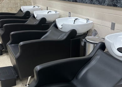 Comfortable wash stations at The Studio at the Jackson Area Career Center in Jackson, Michigan, US.
