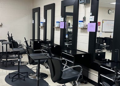 Modern salon stations at The Studio at the Jackson Area Career Center, Jackson, Michigan, US.