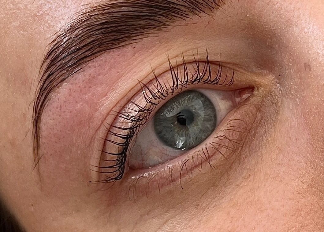 Close-up of expertly styled eyelashes at The Lash Row in Newcastle upon Tyne, England, GB.