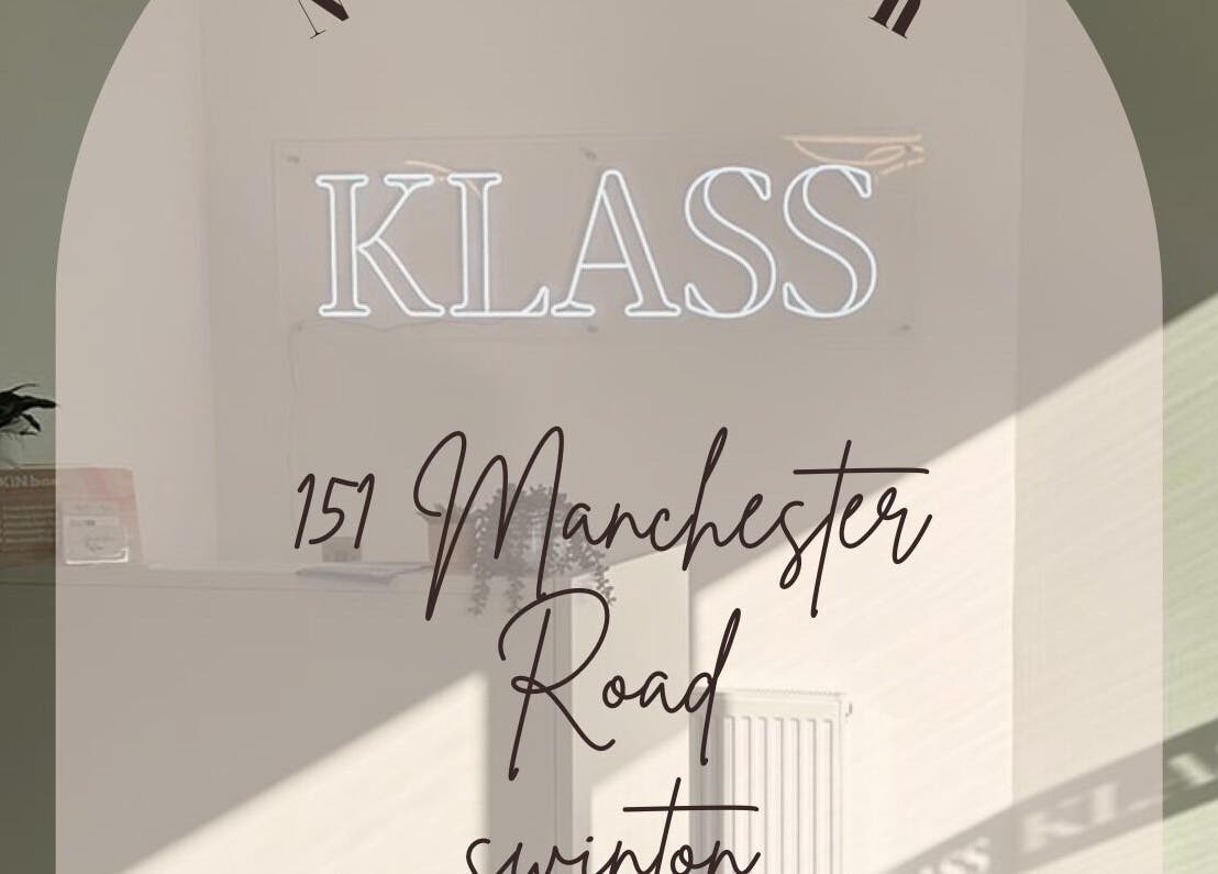 Klass beauty and wellness venue entrance, featuring signage at 157 Manchester Road, Swinton, England, GB.