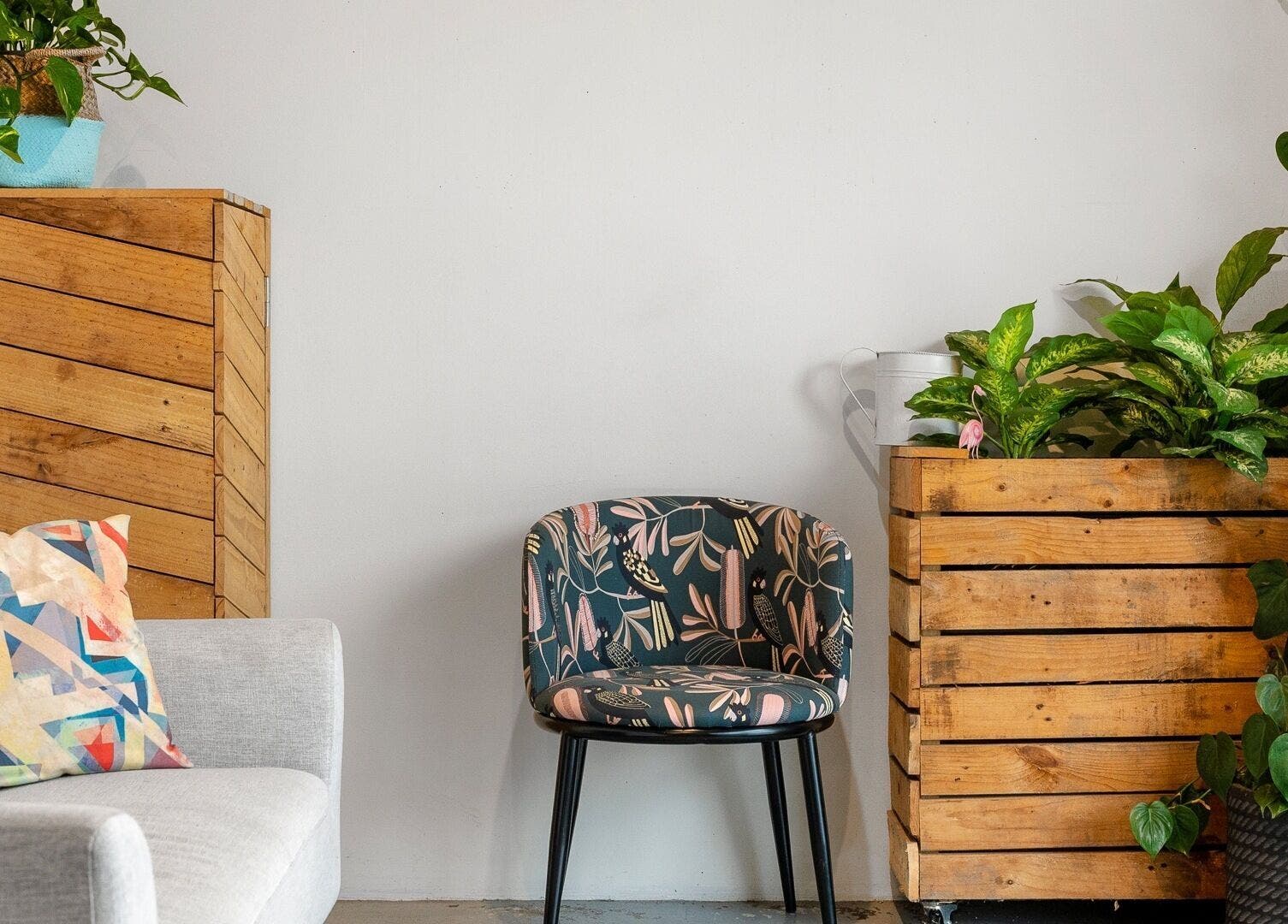 Cozy seating with plants in Bodyspace Recovery Studio, Jandakot, Western Australia, AU.