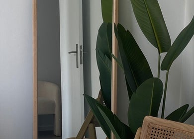 Interior sereno com espelho e planta na Isa Leão Body&Facial Clinic em Braga, Braga, PT.
