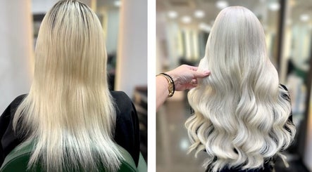 Aura Extensions in Twickenham, England, GB: before and after blonde hair transformation with extensions.