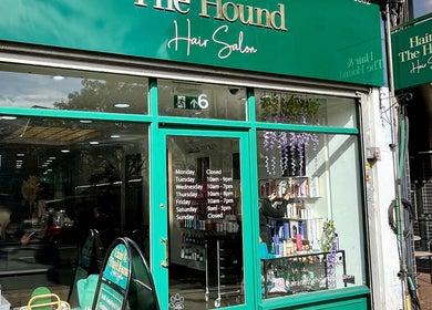 Aura Extensions storefront in Twickenham, England, GB showcasing elegant salon design.