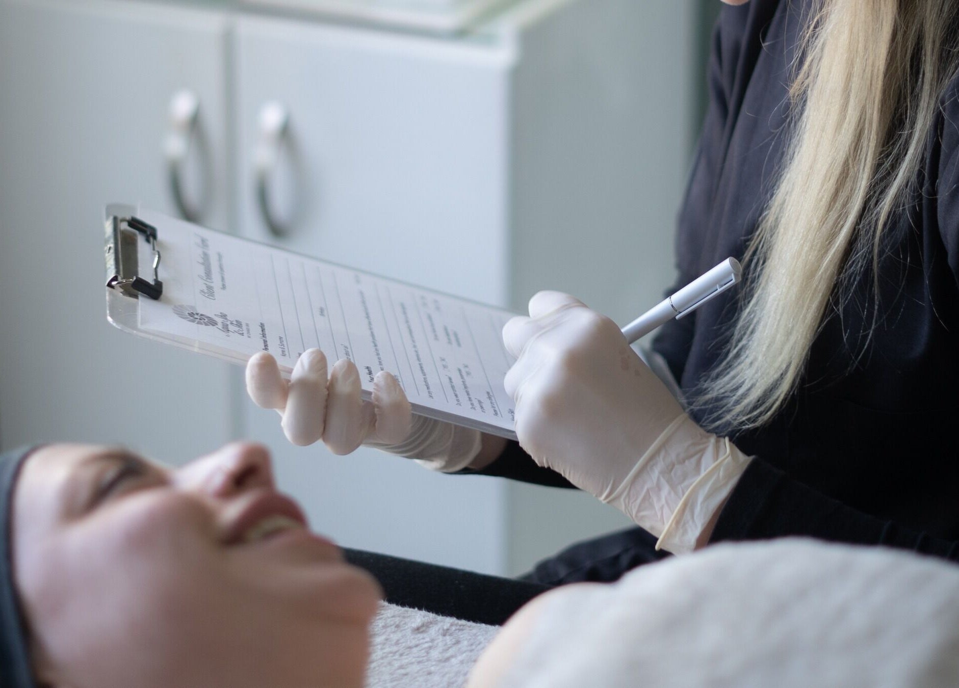 Consultation at Aqua Spa & Skin, Surf Village, Jeffreys Bay, Eastern Cape, ZA with a client and therapist.