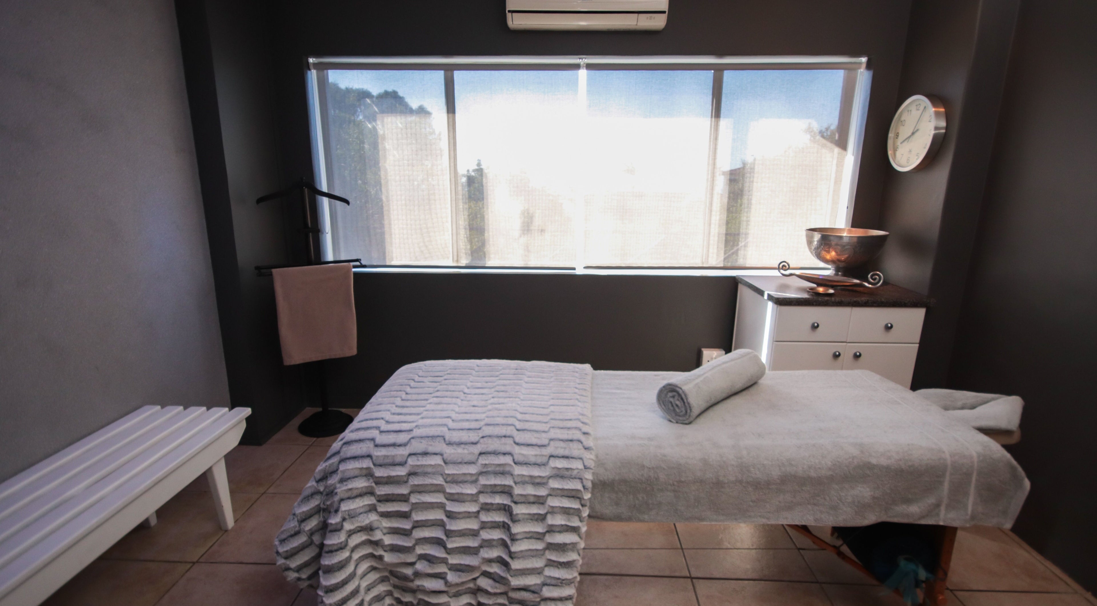 Tranquil therapy room at Aqua Spa and Skin, 14 Dr BB Keet St, Noorsekloof, J-Bay, Jeffreys Bay, Eastern Cape, ZA.