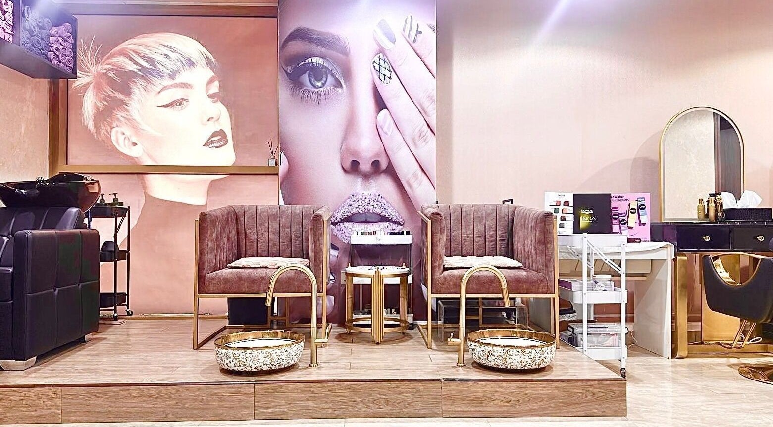 Interior of THE BEAUTY ARTIST by mary aisha in Abu Dhabi, AE, featuring luxury seating and decor.