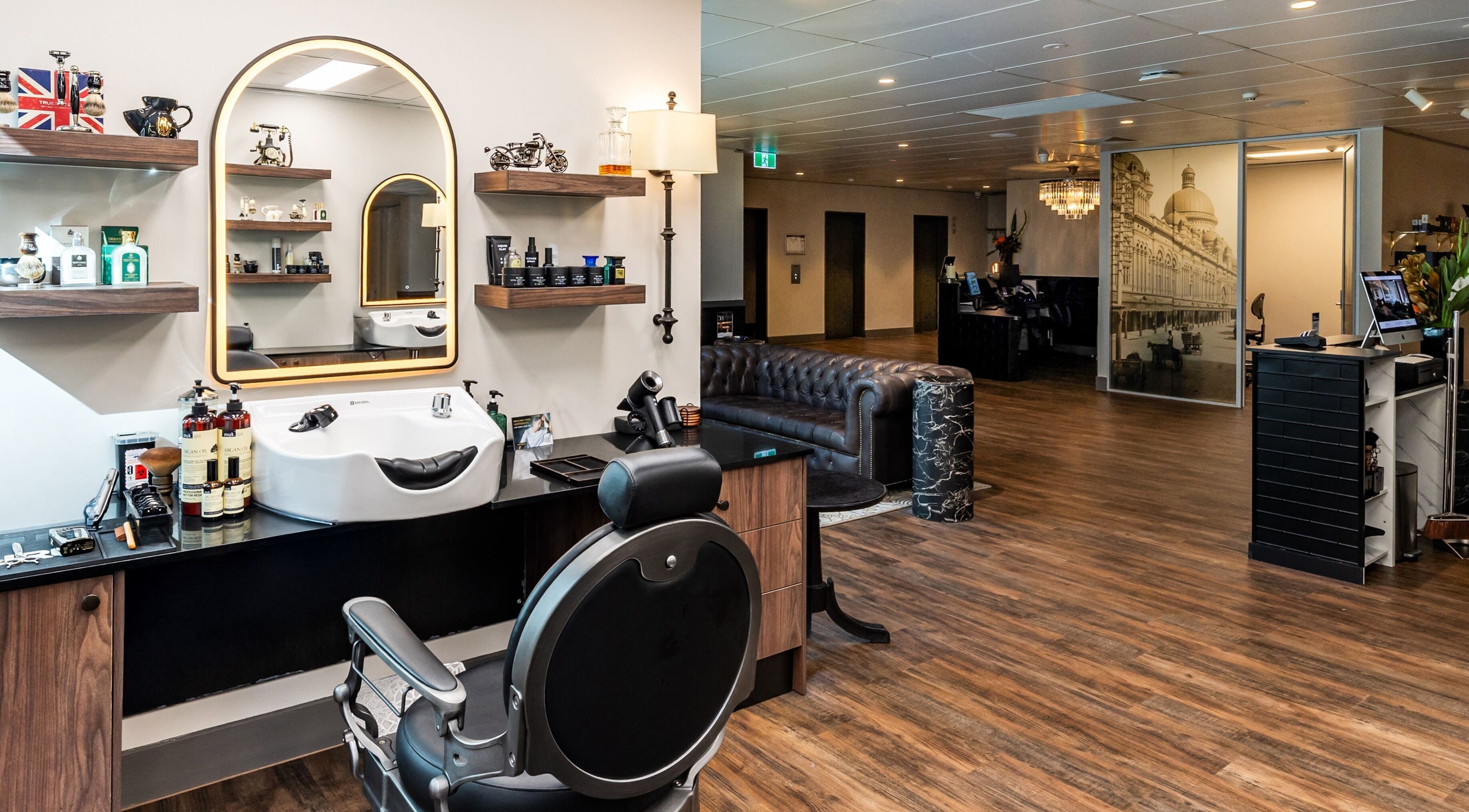 Chic interior of True Cut Barber Studio in Sydney, New South Wales, AU showcasing a stylish barber chair and decor.