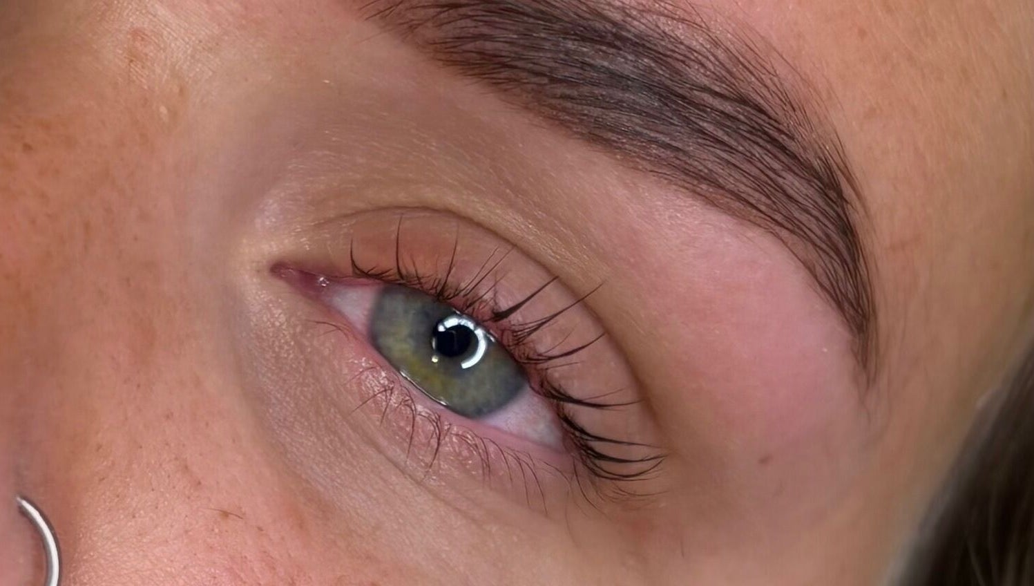 Close-up of expertly shaped eyebrow and lashes at B Studio, Erskine, Western Australia, AU.