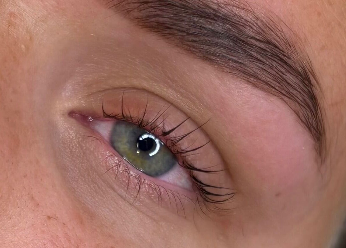 Close-up of expertly shaped eyebrow and lashes at B Studio, Erskine, Western Australia, AU.