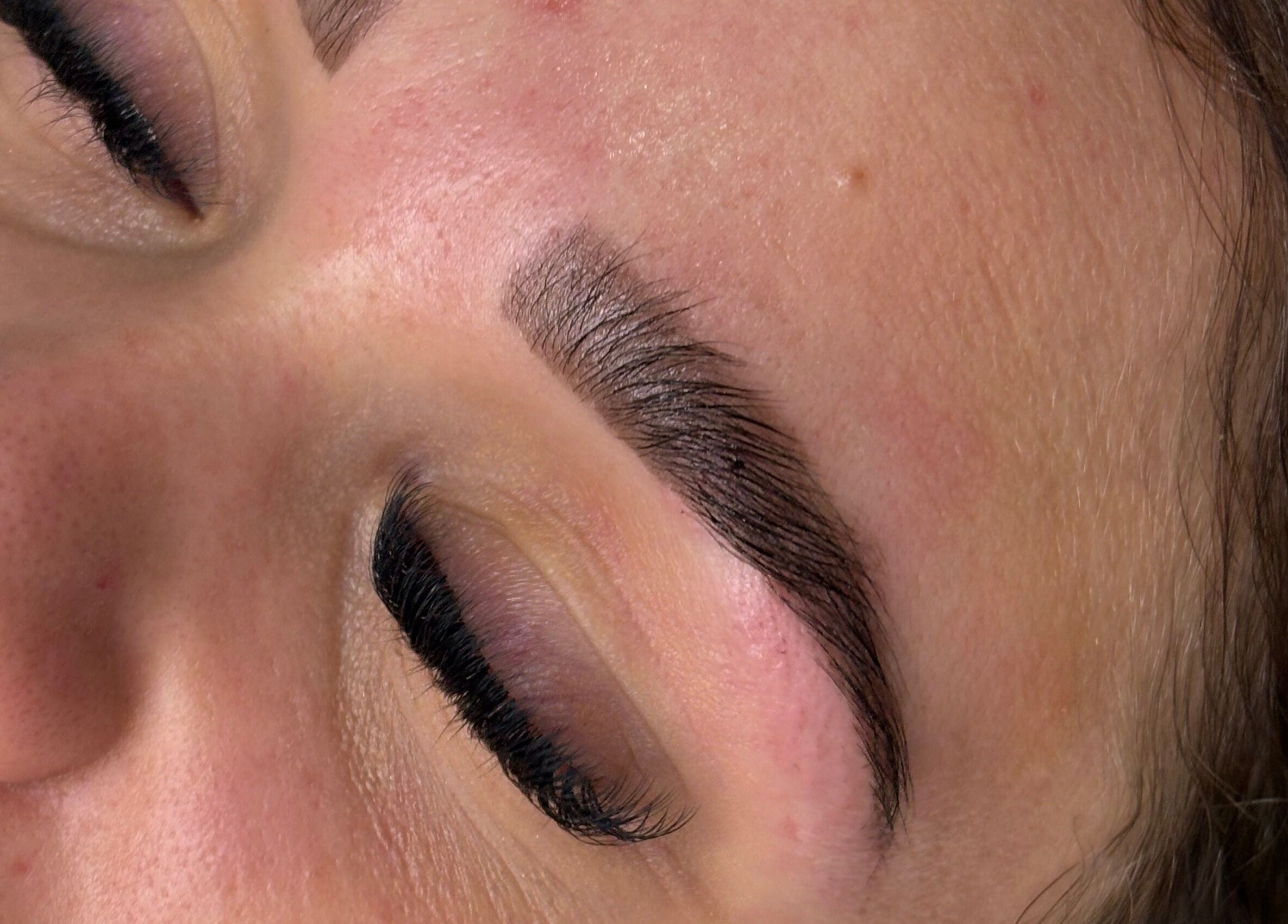 Close-up of perfectly shaped eyebrows at B Studio in Erskine, Western Australia, AU.