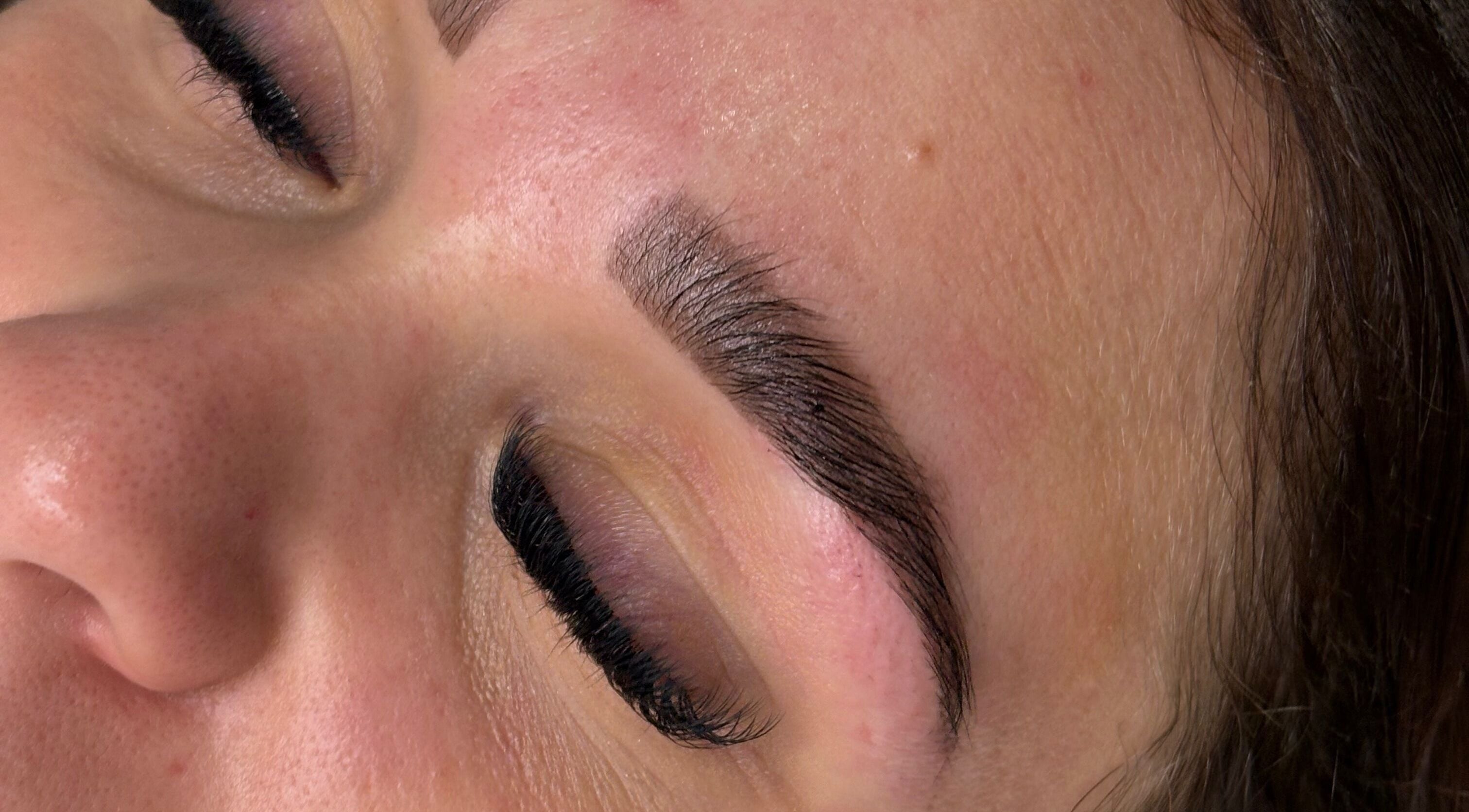 Close-up of perfectly shaped eyebrows at B Studio in Erskine, Western Australia, AU.