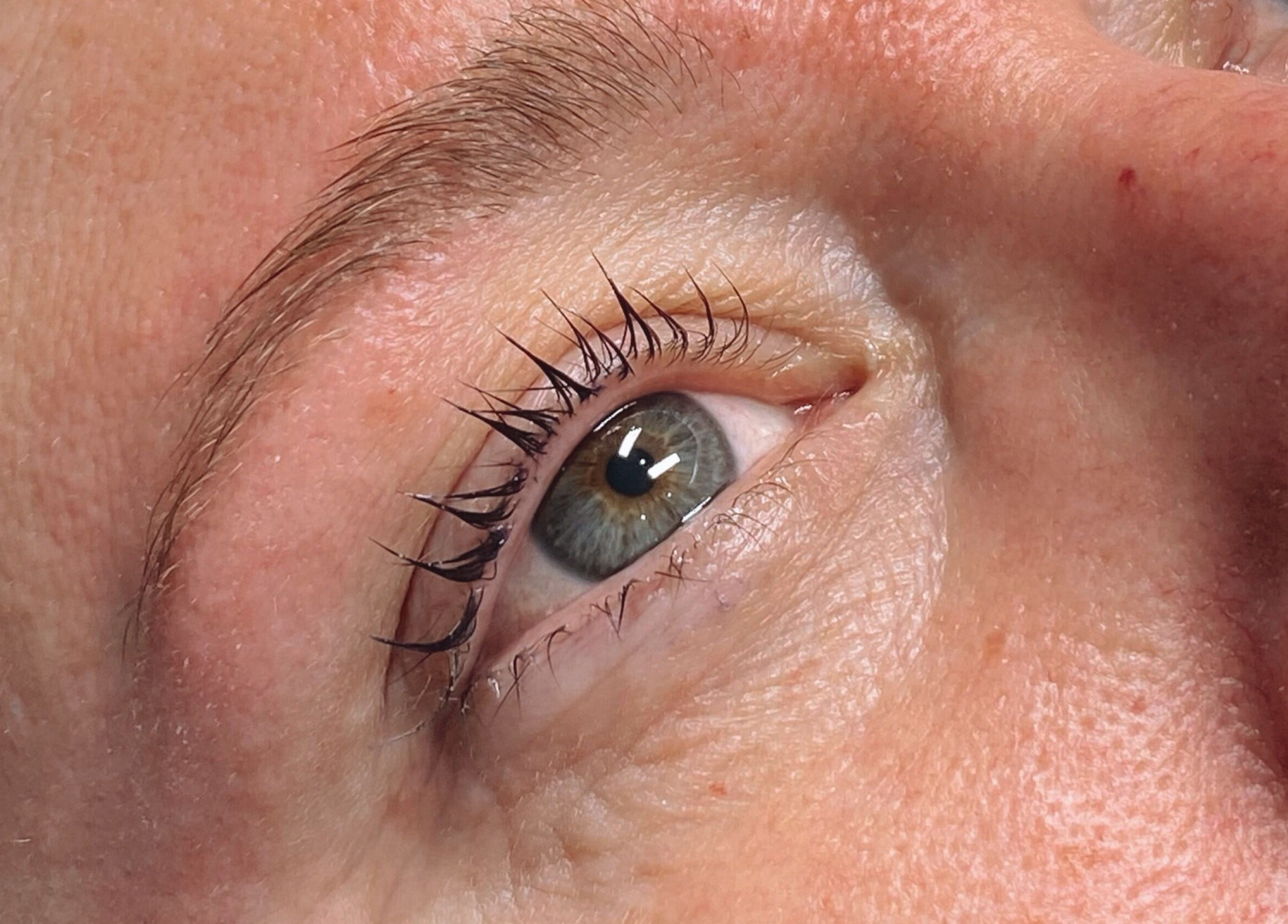 Close-up view of a client's freshly done eyelashes at B Studio, Erskine, Western Australia, AU.