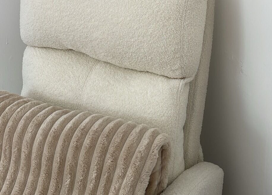 Cozy relaxation chair with soft blanket at BeautyGaze, London, England, GB.