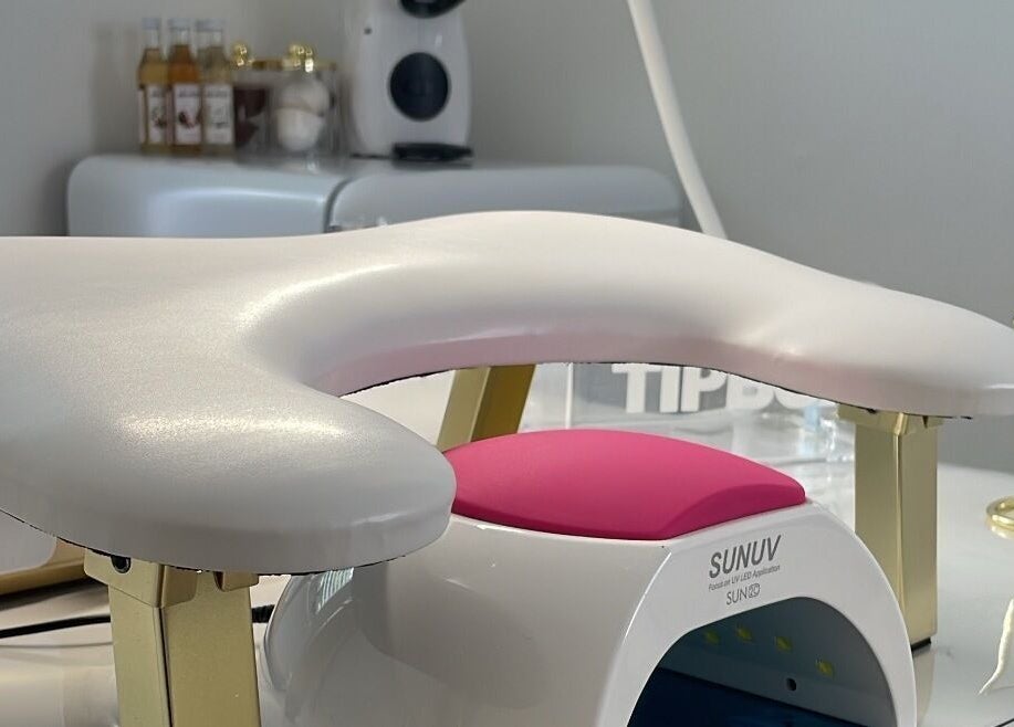 Modern beauty station at BeautyGaze in London, England, GB, featuring a sleek design and luxurious salon equipment.