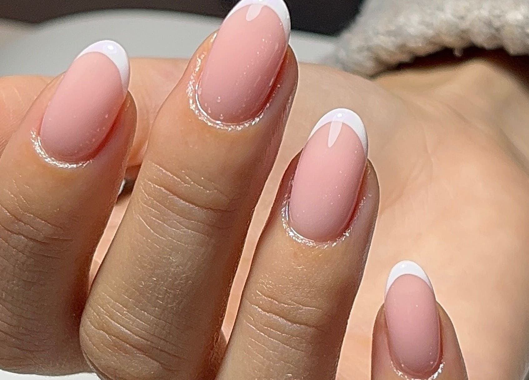 Close-up of stylish French manicure at By Emily Francesca - Bristol, Bristol, England, GB.