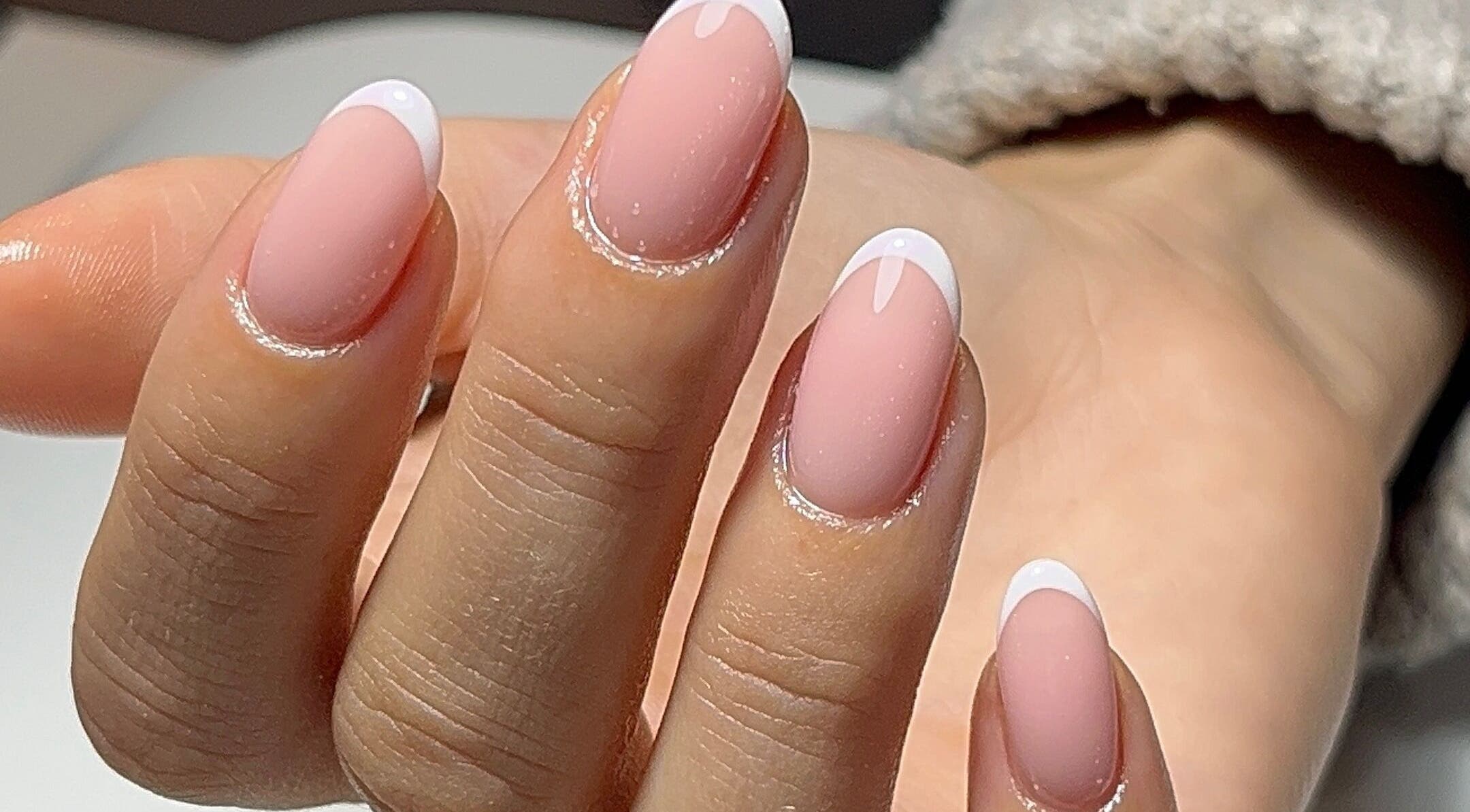 Close-up of stylish French manicure at By Emily Francesca - Bristol, Bristol, England, GB.