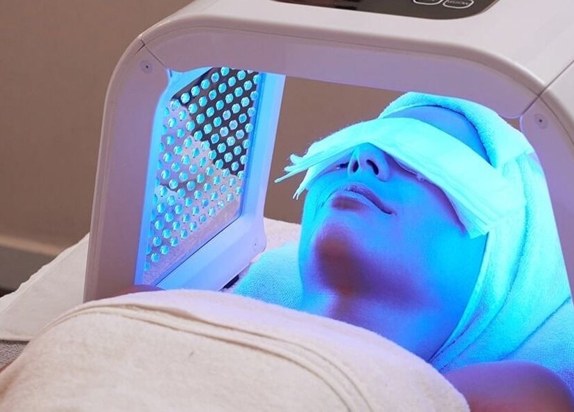 LED light therapy session at My Pretty Face Studio in Vero Beach, Florida, US.