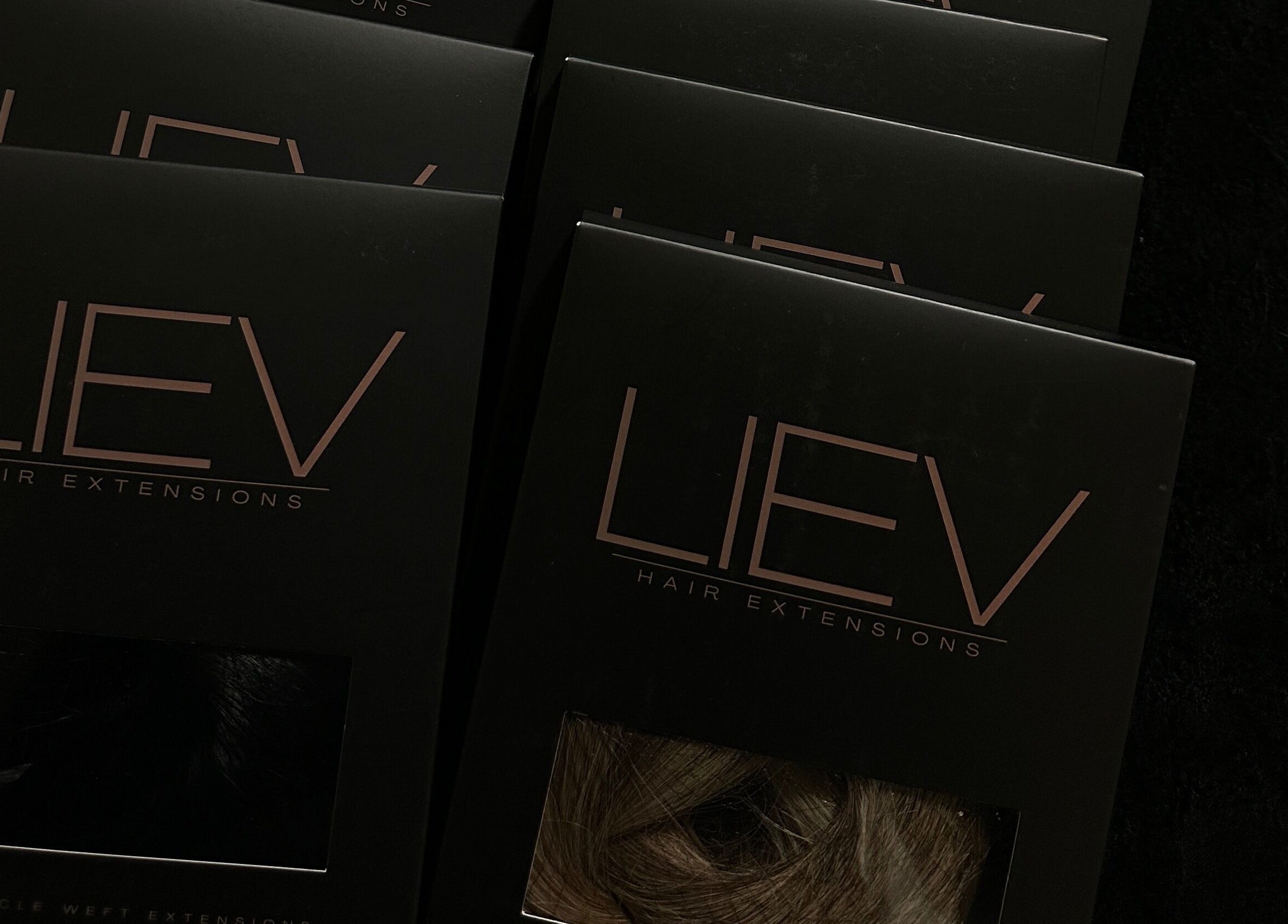 Liev Salon hair extensions packaging on display in Tulare, California, US.