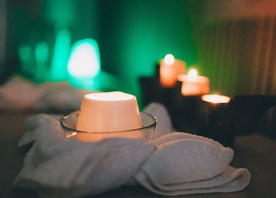 Relaxing candles create ambiance at Glam and Glow Beauty Lab in Hockley Heath, England, GB.