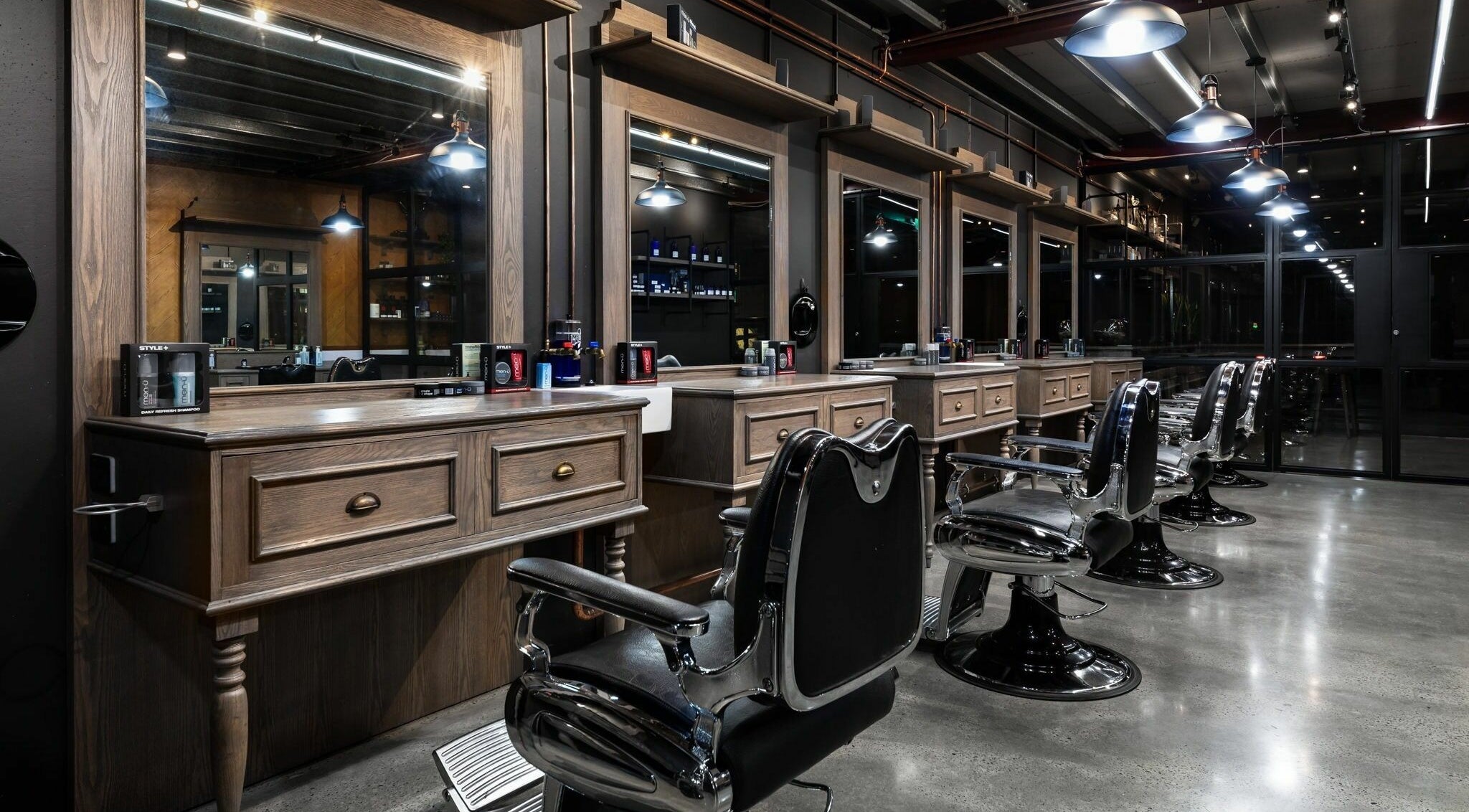 Stylish barbershop interior at Davilia Barber & Barista Duncraig, Duncraig, Western Australia, AU.