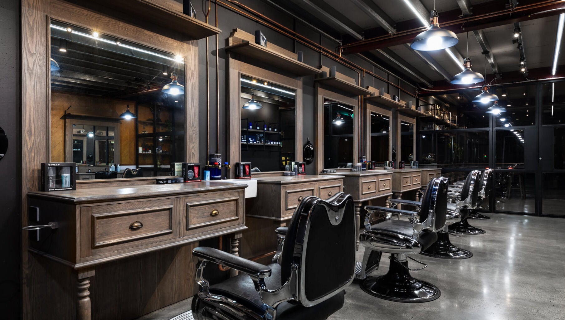 Interior of Davilia Barbershop Karrinyup in Karrinyup, Western Australia, AU, featuring luxury barber chairs.