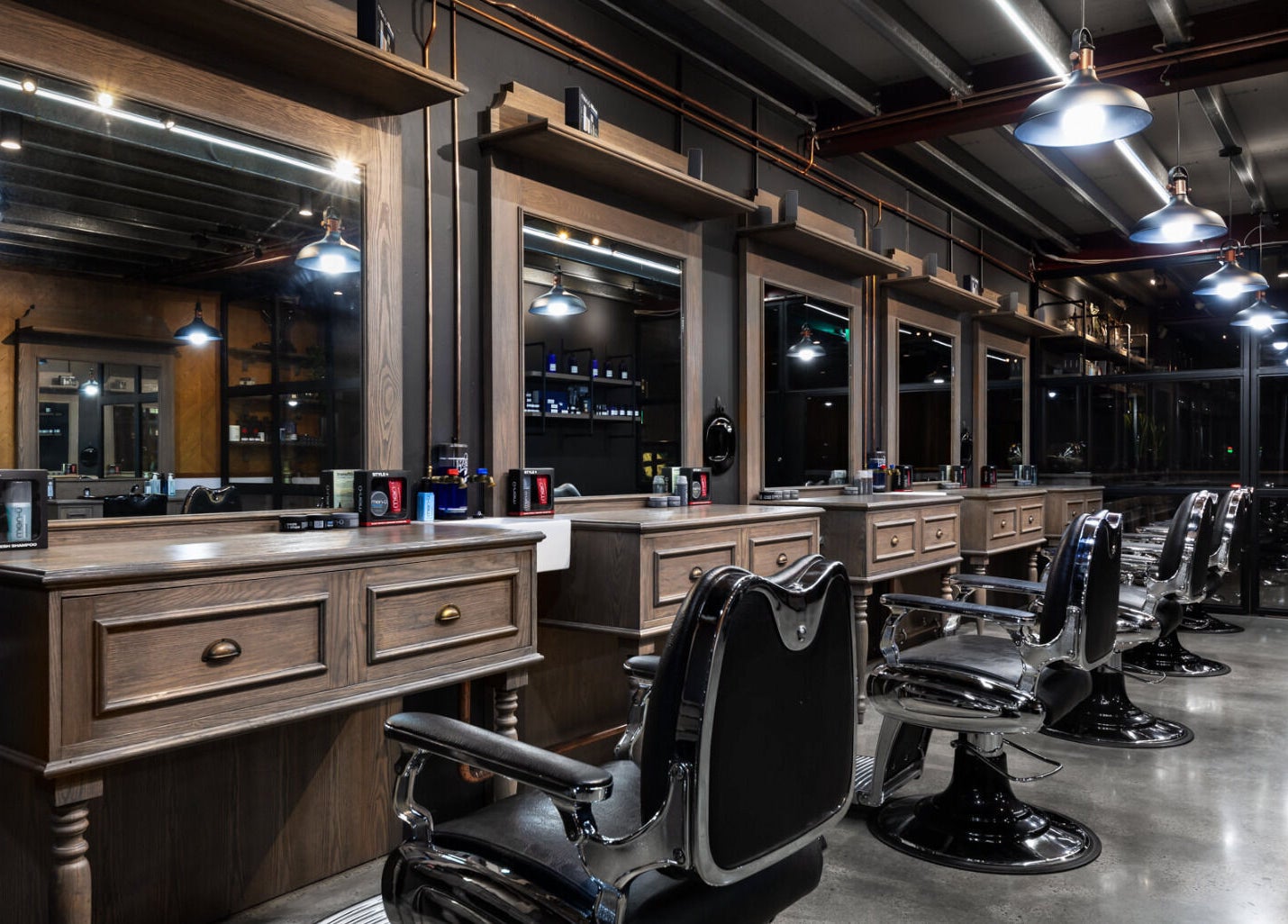 Interior of Davilia Barbershop Karrinyup in Karrinyup, Western Australia, AU, featuring luxury barber chairs.
