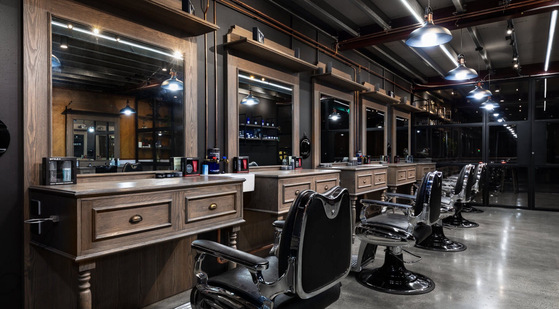 Interior of Davilia Barbershop Karrinyup in Karrinyup, Western Australia, AU, featuring luxury barber chairs.