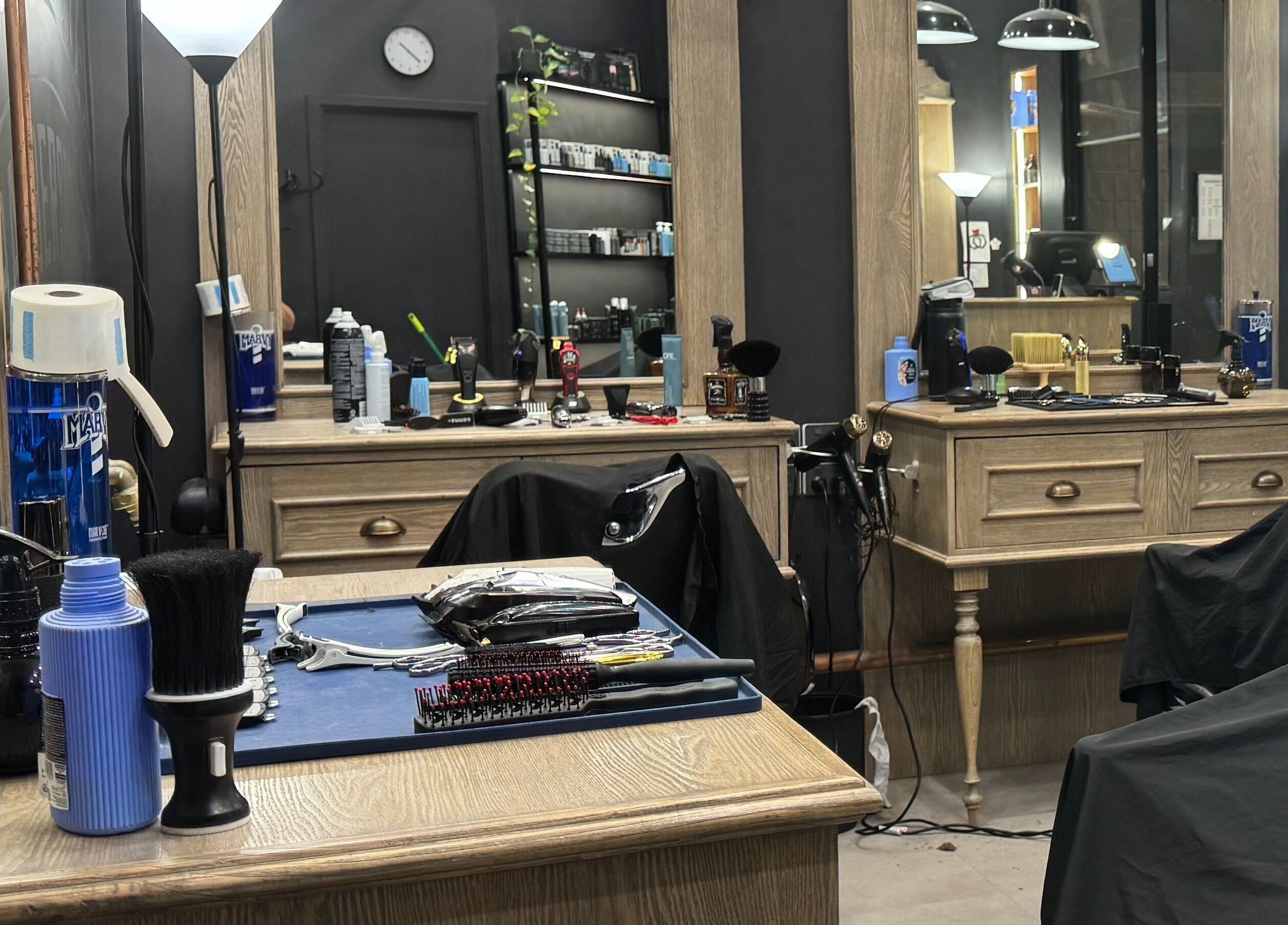 Inside Davilia Barbershop Karrinyup, a stylish setup with grooming tools in Karrinyup, Western Australia, AU.