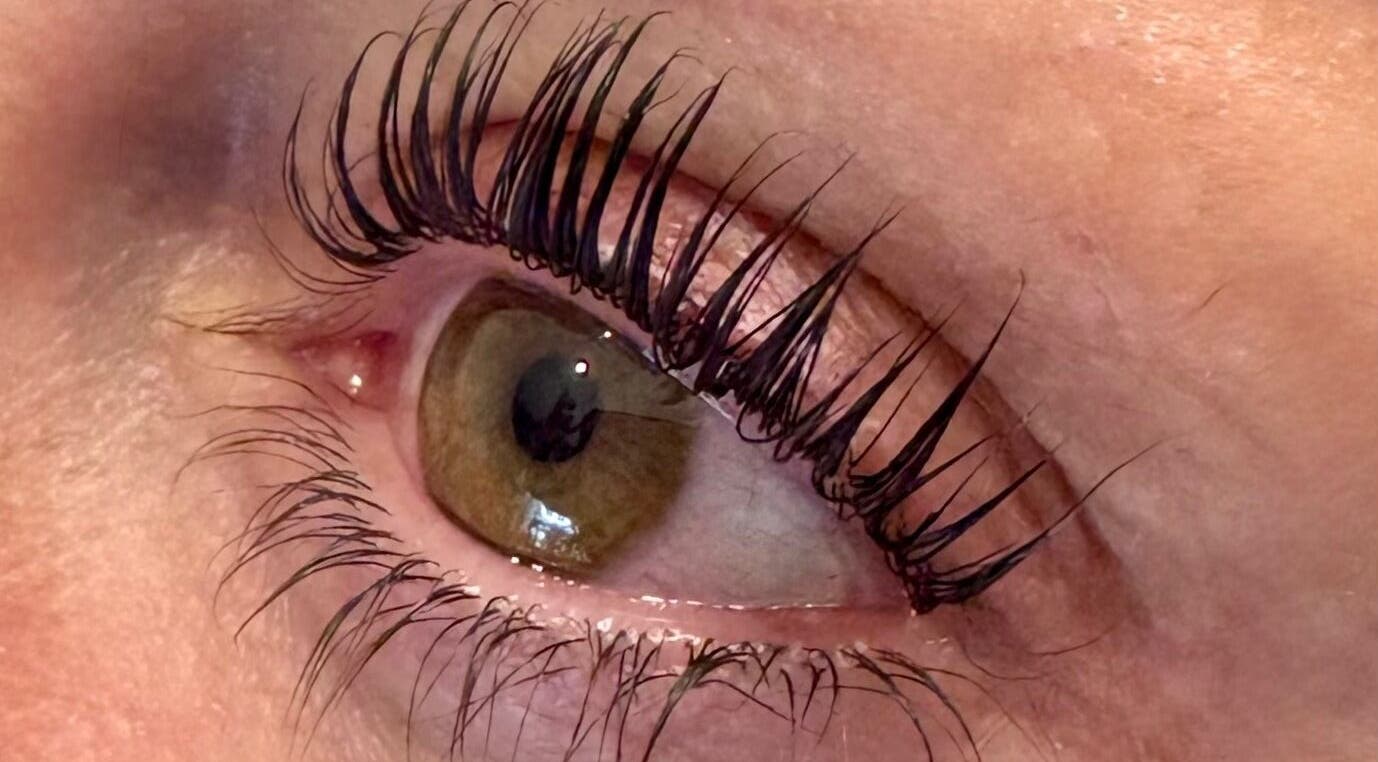 Close-up of eyelash extensions at Skin Amore, Llangyfelach, Wales, GB.