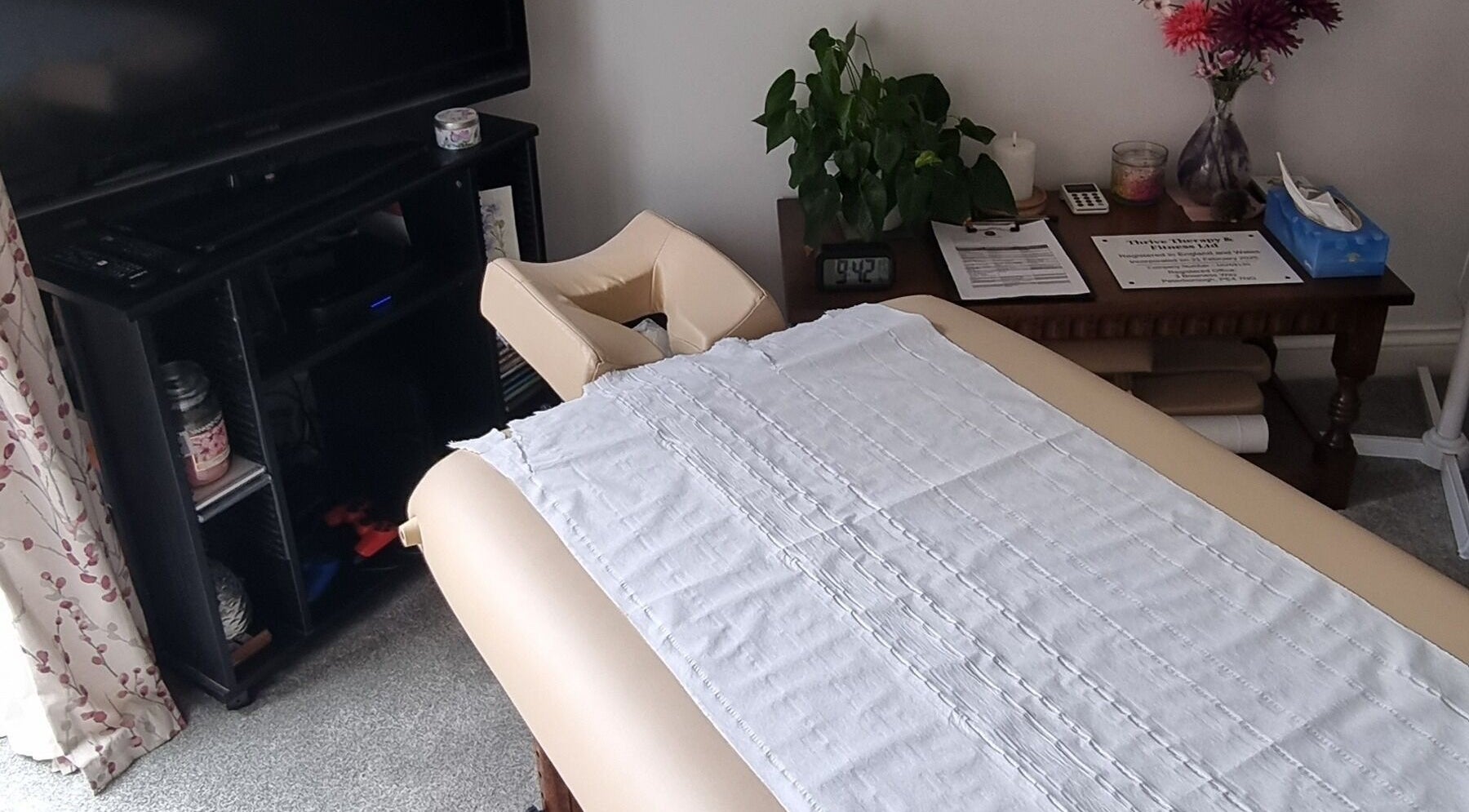 Massage table setup at Thrive Therapy & Fitness, Peterborough, England, GB, inviting calm and relaxation.
