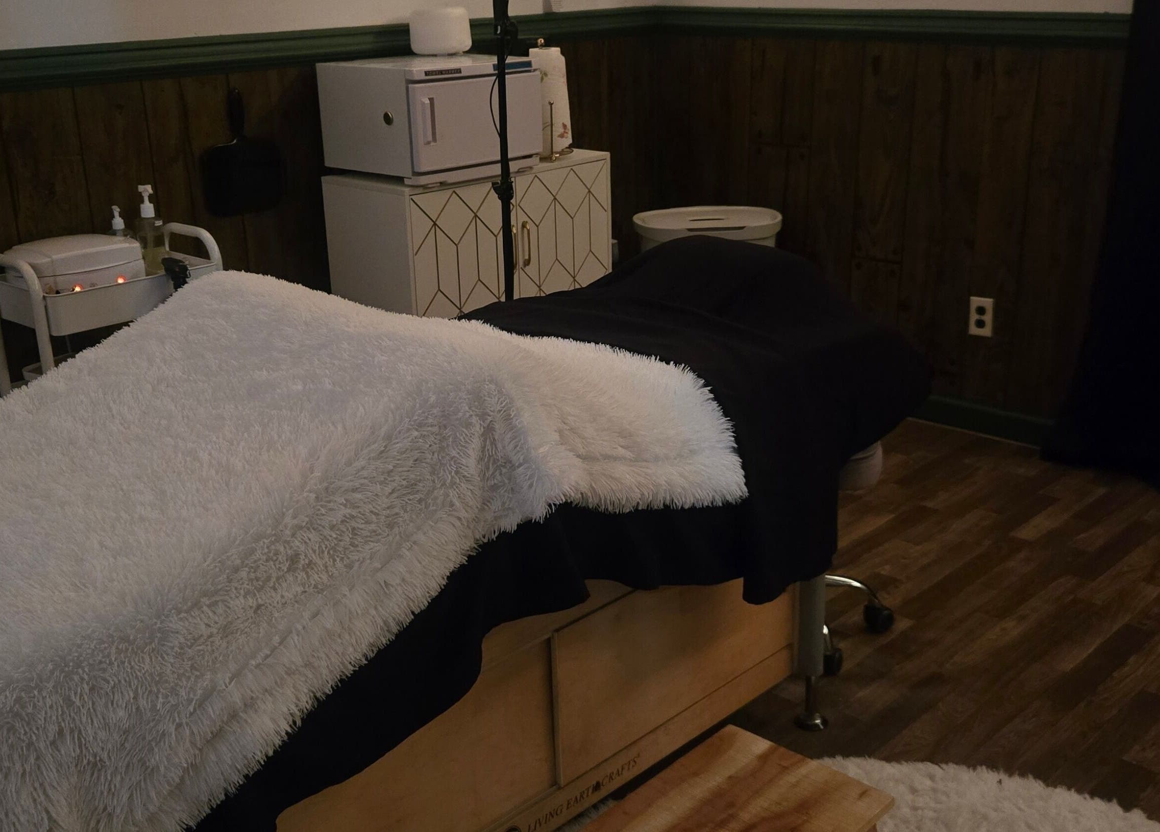 Relaxing treatment room at Skin Deep Studio, Remus, Michigan, US, featuring a plush massage table.
