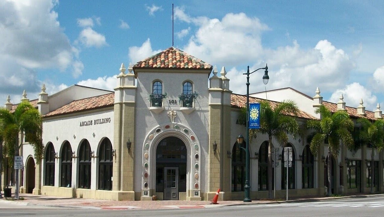 Front view of Joanne's Nutrition World in Arcade Building, Fort Pierce, Florida, US.